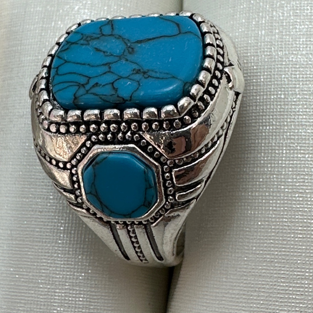 Men's vintage turquoise alloy ring details Picture