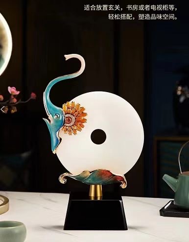 吉祥如意玉石铜质大象造型工艺品摆件