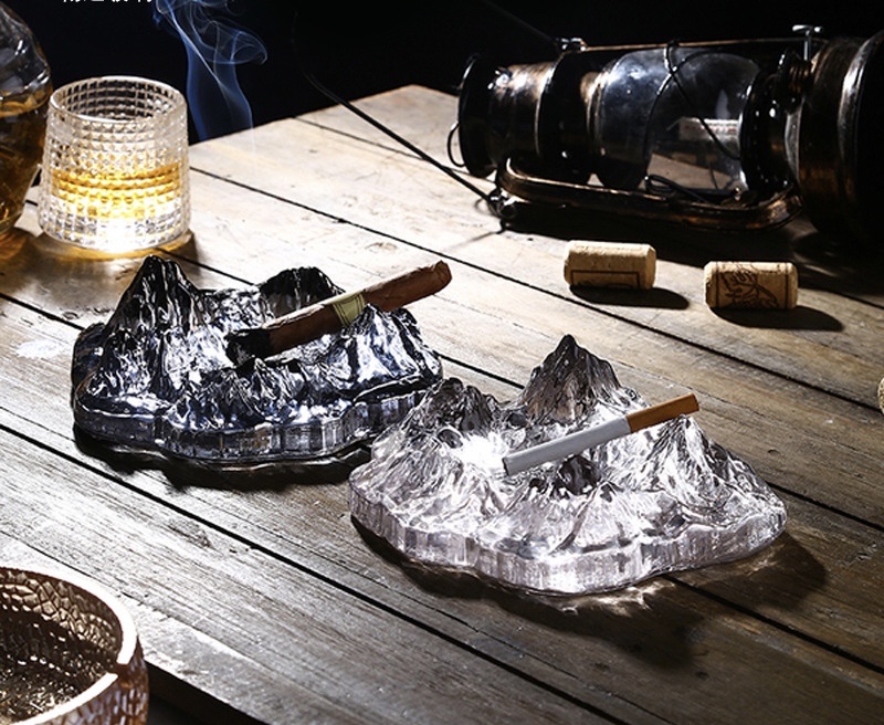 冰山雪山玻璃烟灰缸创意个性家用客厅磨砂雪茄缸酒吧会所摆件批发 