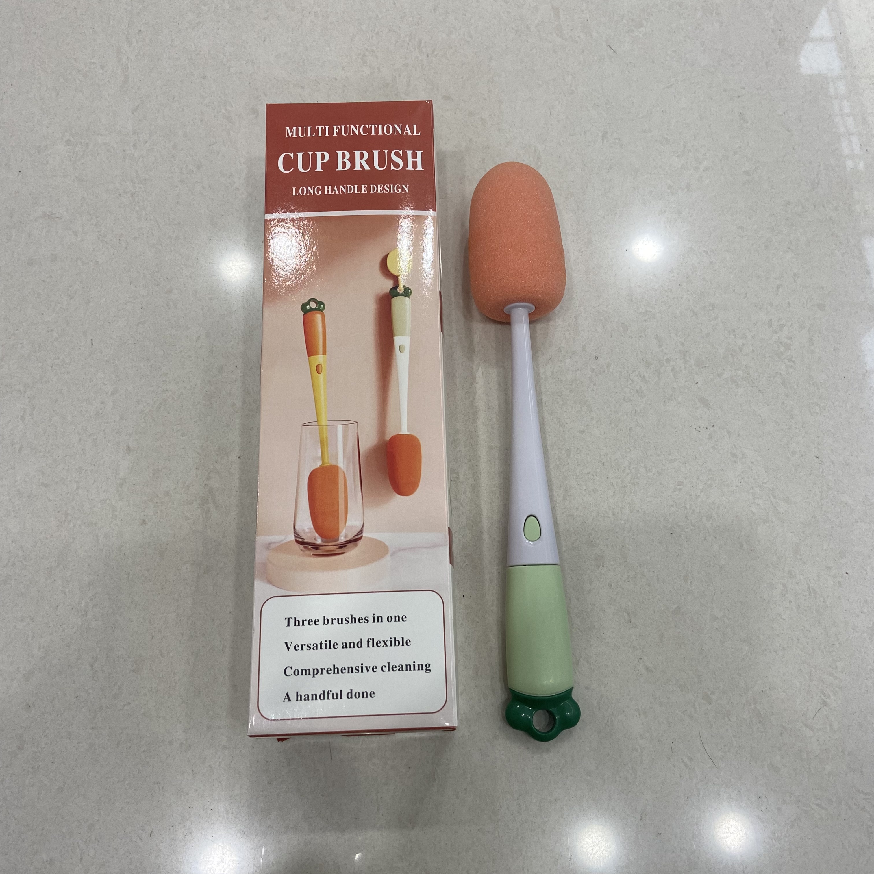 Three-in-one cup brush, cute radish brush, household extended bottle brush, cleaning brush, kitchen cup cleaning
