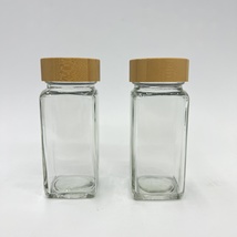 调料瓶竹木盖小方瓶玻璃瓶亚马逊选品烧烤料花椒瓶多扣盖