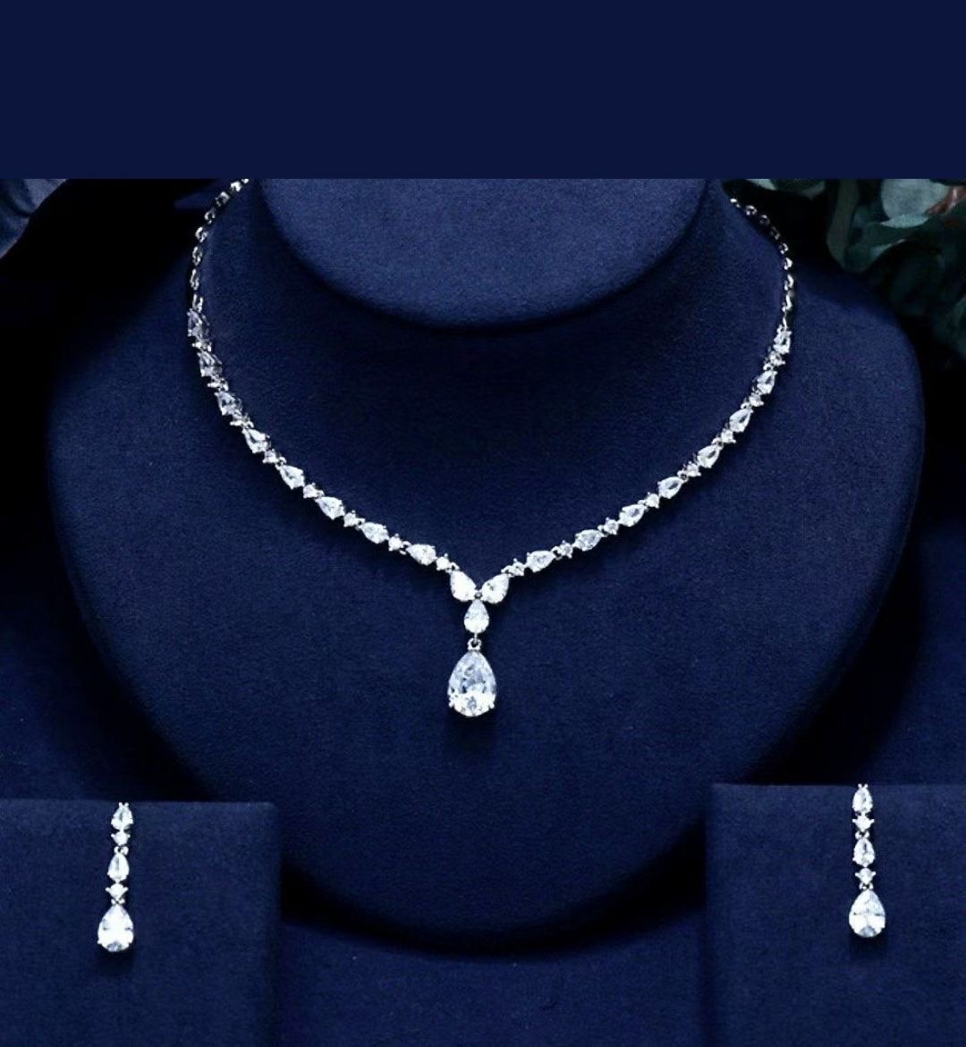 High-end wedding dress accessories, zircon necklace earrings, two-piece set, birthday party stage accessory set