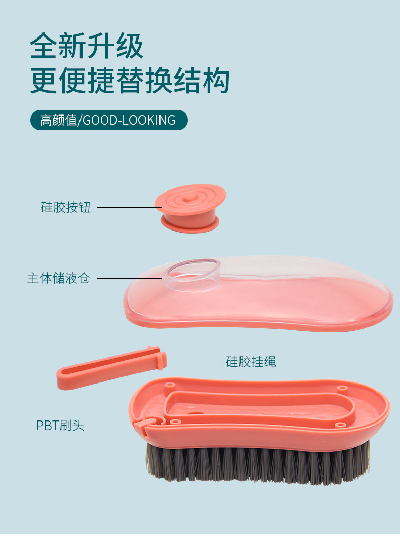 Automatic liquid filling laundry brush, household pot brush, plastic brush, clothes and shoes cleaning board brush, multi-functional soft bristle shoe brush Application Scenario