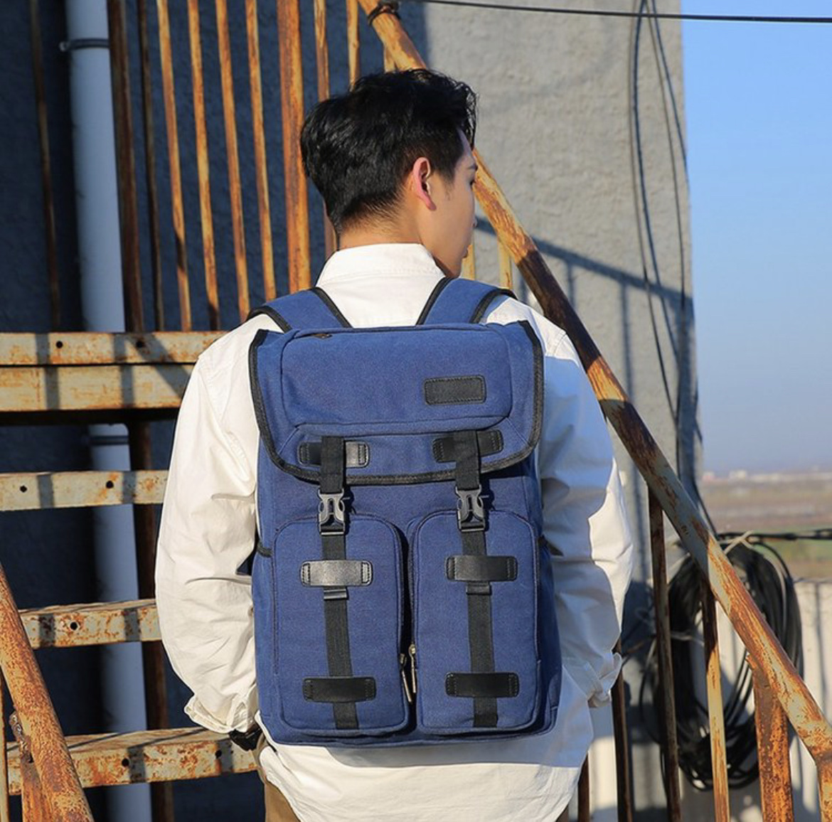 2023新款帆布双肩背包牛仔背包复古潮色坚固耐用跨境外贸出口005背包