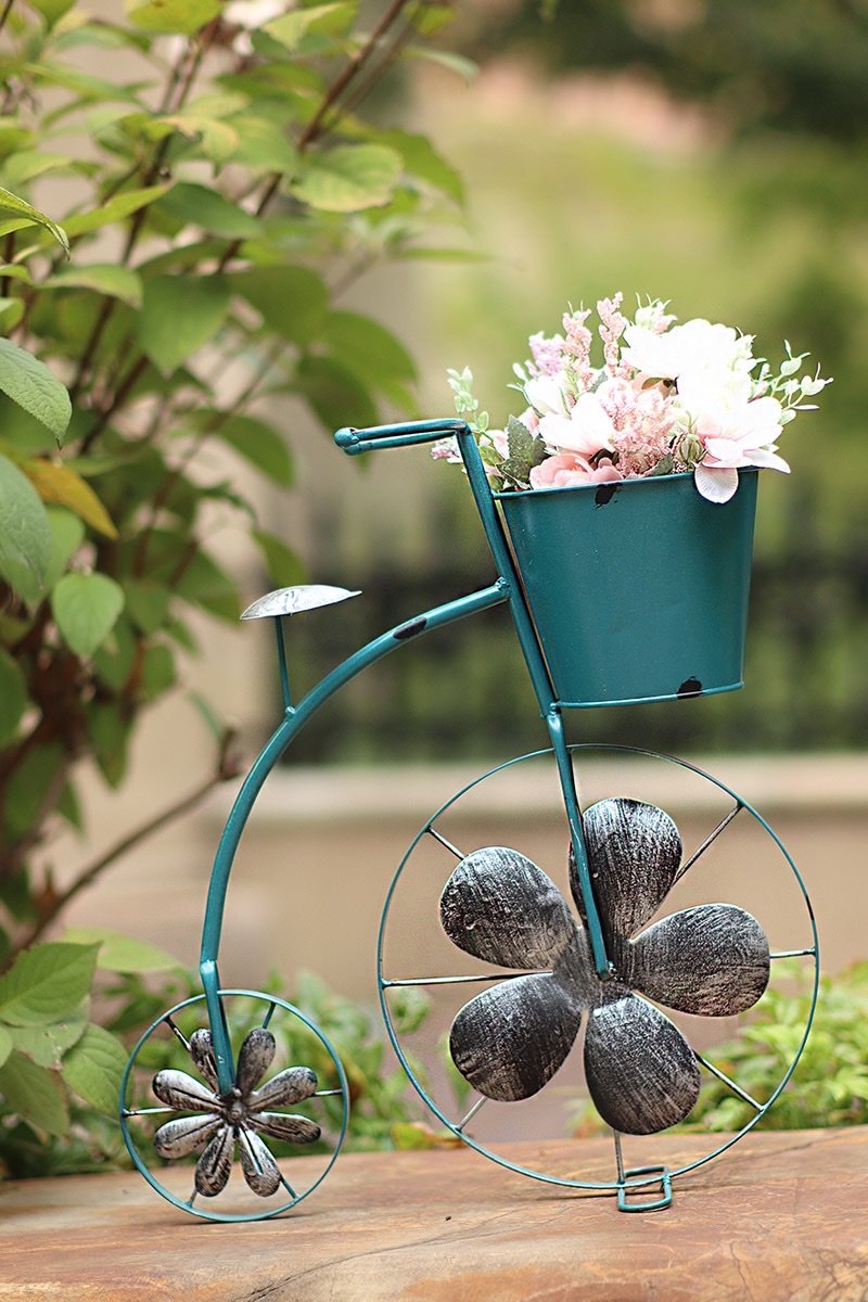 Rural retro creative hemp rope ironwork, bike-shaped flower stand ornaments, garden, home, sundries, window display decoration details Picture