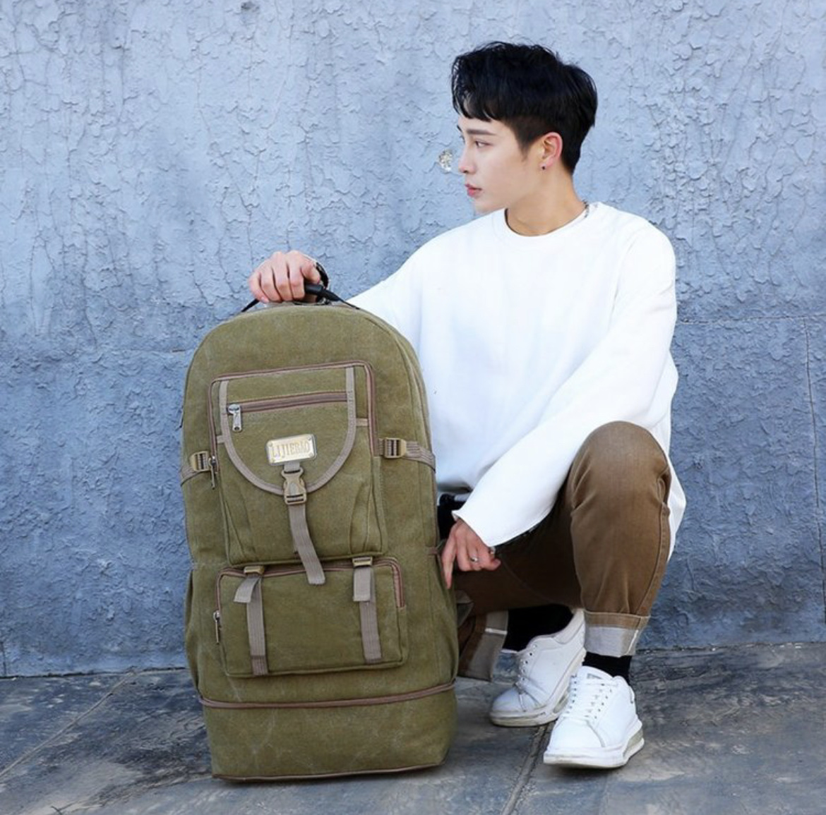 2023新款帆布双肩背包牛仔登山背包复古潮色坚固耐用跨境外贸出口041背包