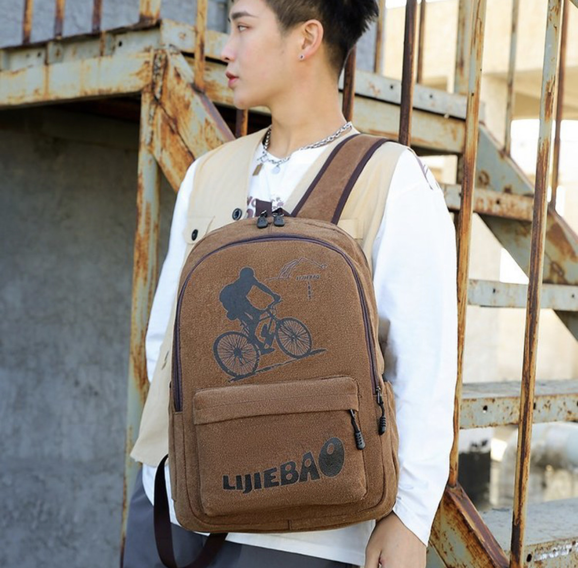 2023新款帆布双肩背包牛仔背包复古潮色坚固耐用跨境外贸出口036背包图