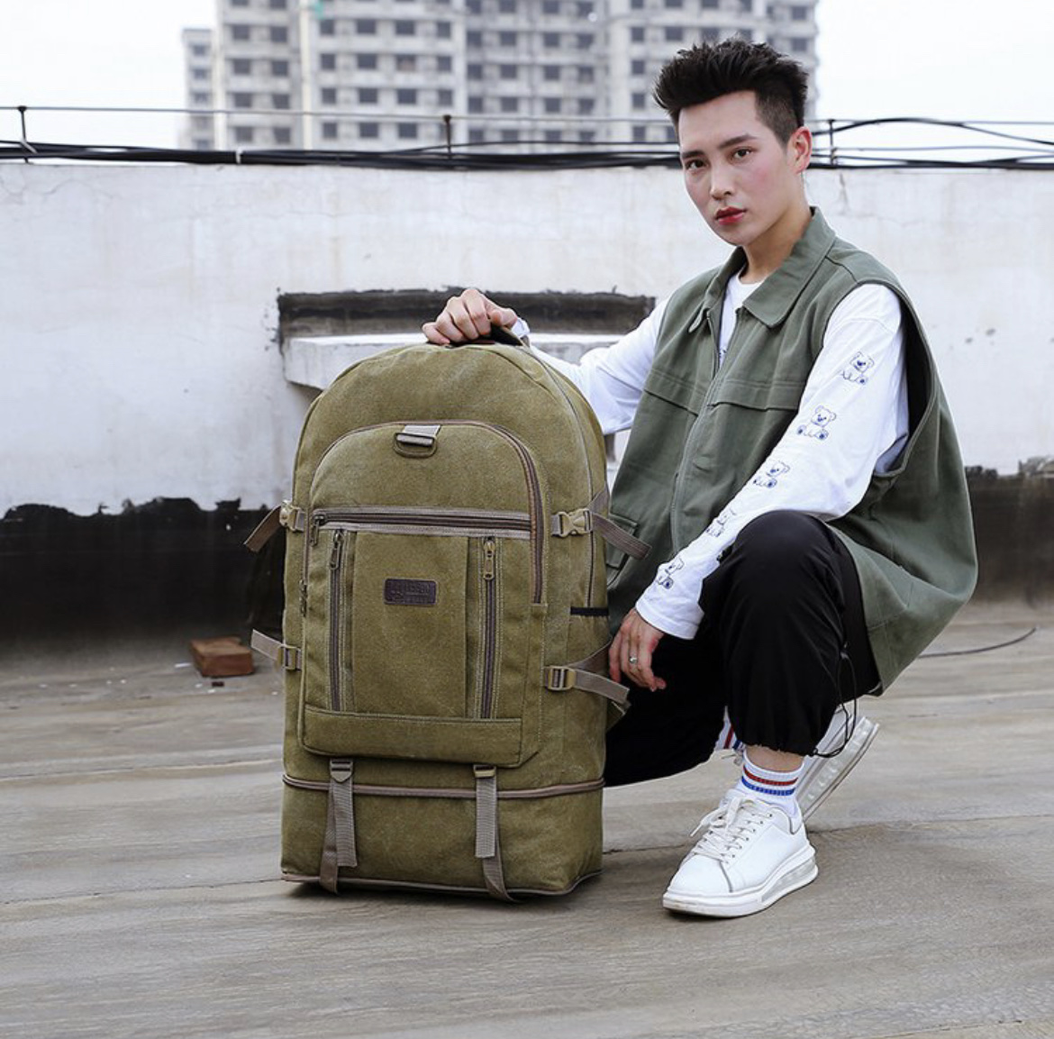 2023新款帆布双肩背包牛仔登山背包复古潮色坚固耐用跨境外贸出口042背包