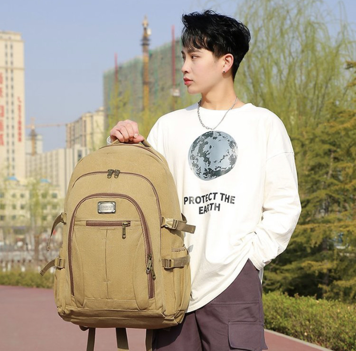 2023新款帆布双肩背包牛仔背包复古潮色坚固耐用跨境外贸出口015背包