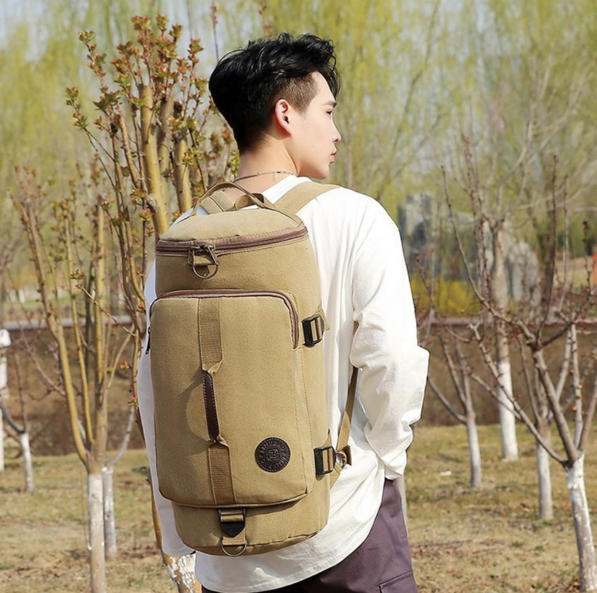 2023新款帆布双肩背包牛仔旅行包背包复古潮色坚固耐用跨境外贸出口016背包