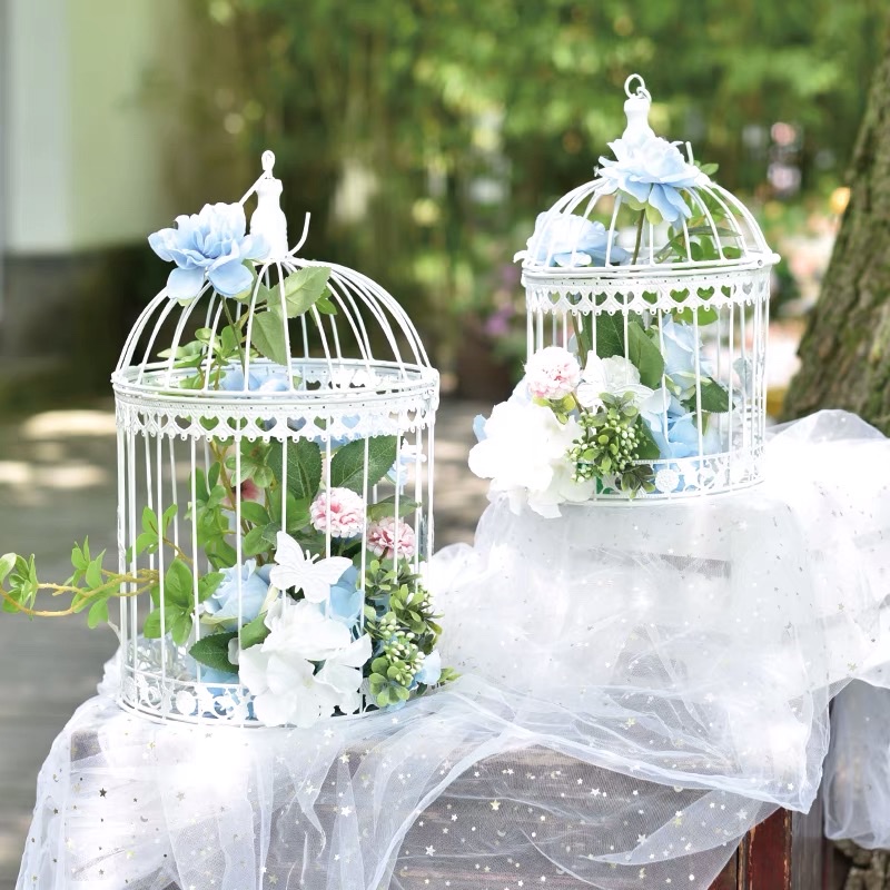 白色鸟笼装饰婚庆婚礼多肉花架挂饰绿植家居饰品阳台庭院摆件铁艺图