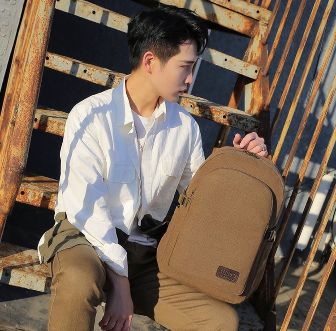 2023新款帆布双肩背包牛仔背包复古潮色坚固耐用跨境外贸出口024背包详情图1