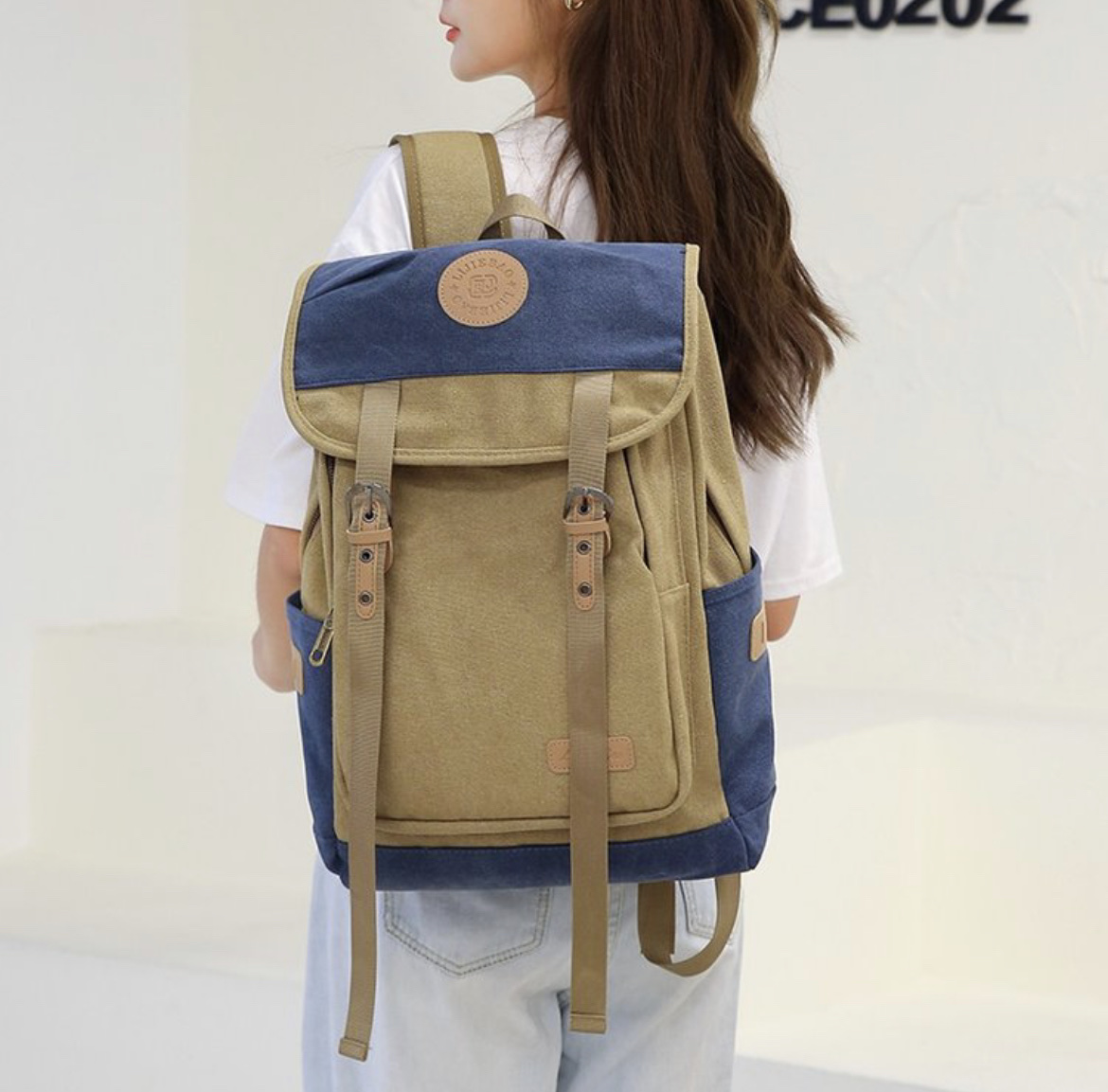 2023新款帆布双肩背包牛仔背包复古潮色坚固耐用跨境外贸出口背包