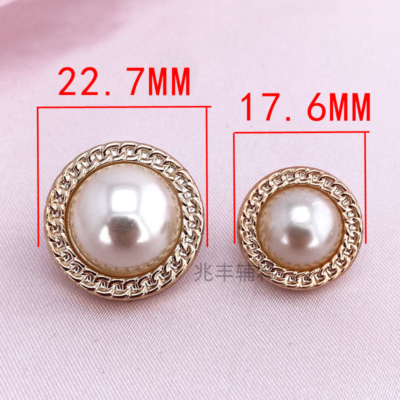 Wholesale plastic buttons, small Chanel pearl double-piece high-end shirts, round clothing, women's sweaters, gold edge hand-sewn buttons details Picture