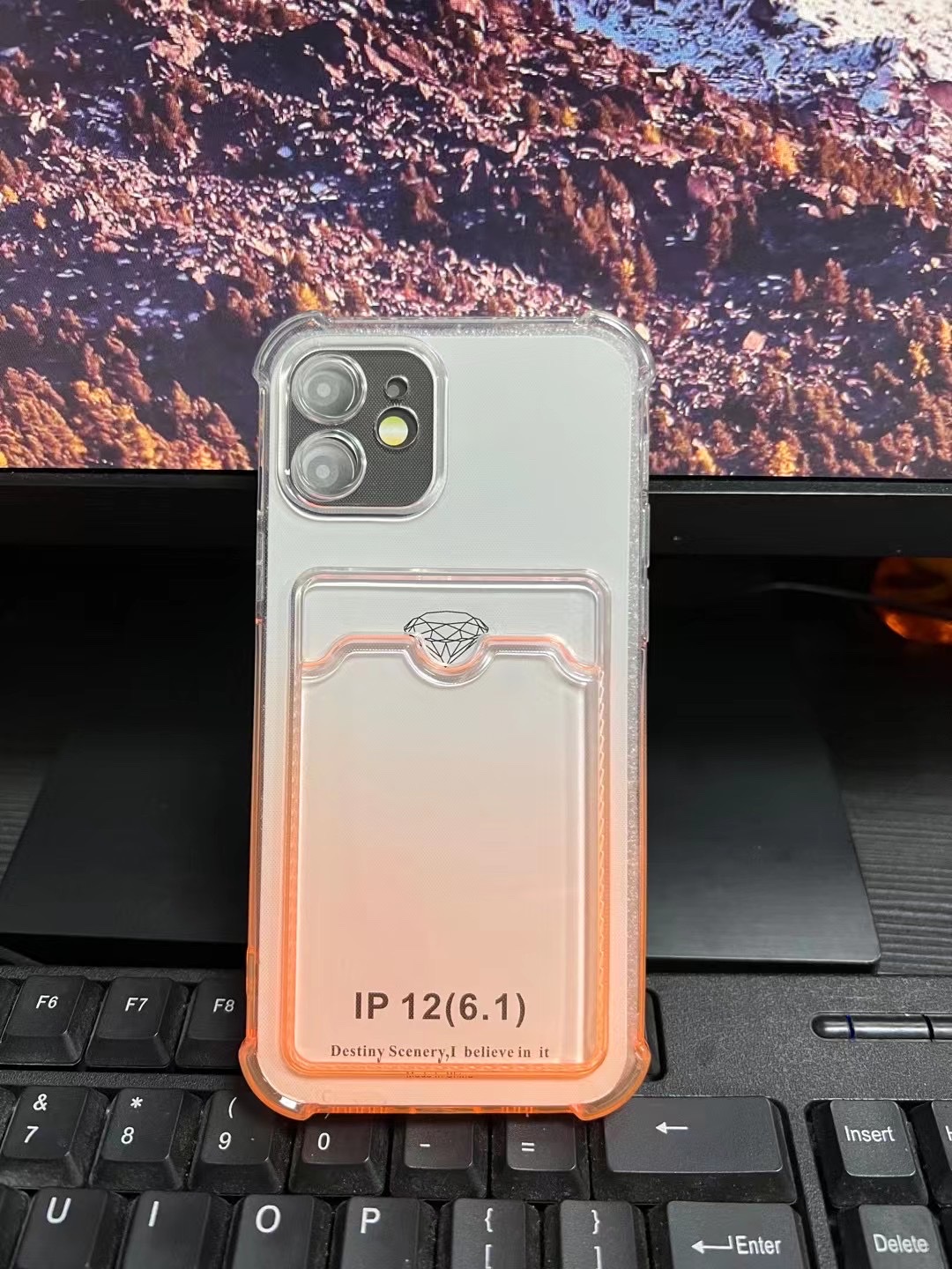 渐变tpu卡包手机保护壳插卡手机壳适用苹果iphone14小米Mi POCO X3四角防护tpu透明卡包壳