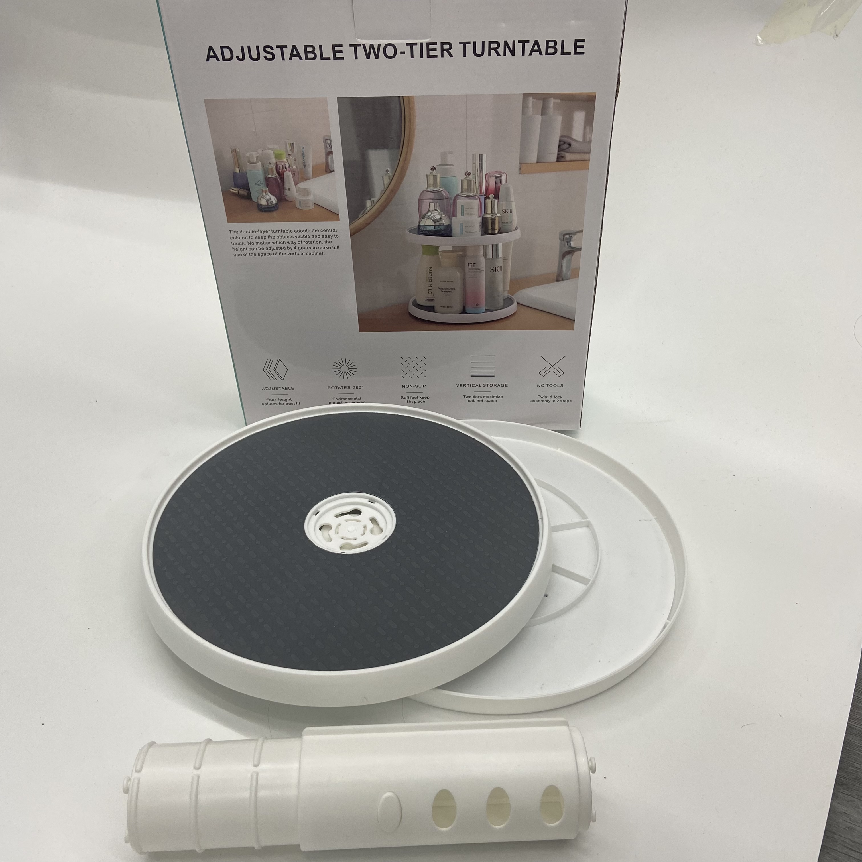 旋转调料置物架厨房台面多功能酱油瓶调味料收纳用品双层高度可调