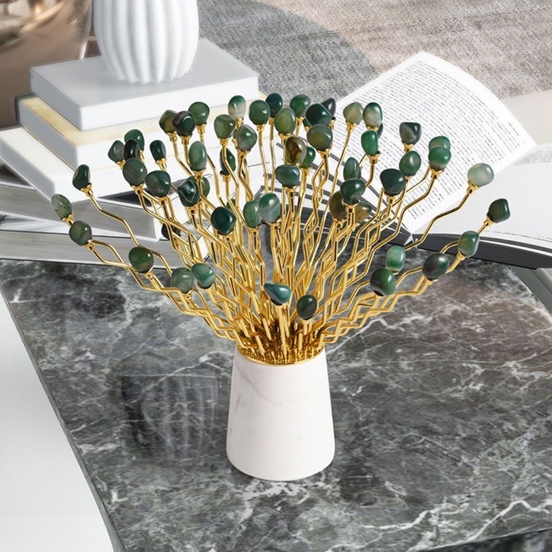 Marble base zinc alloy flower and wealth decorative piece