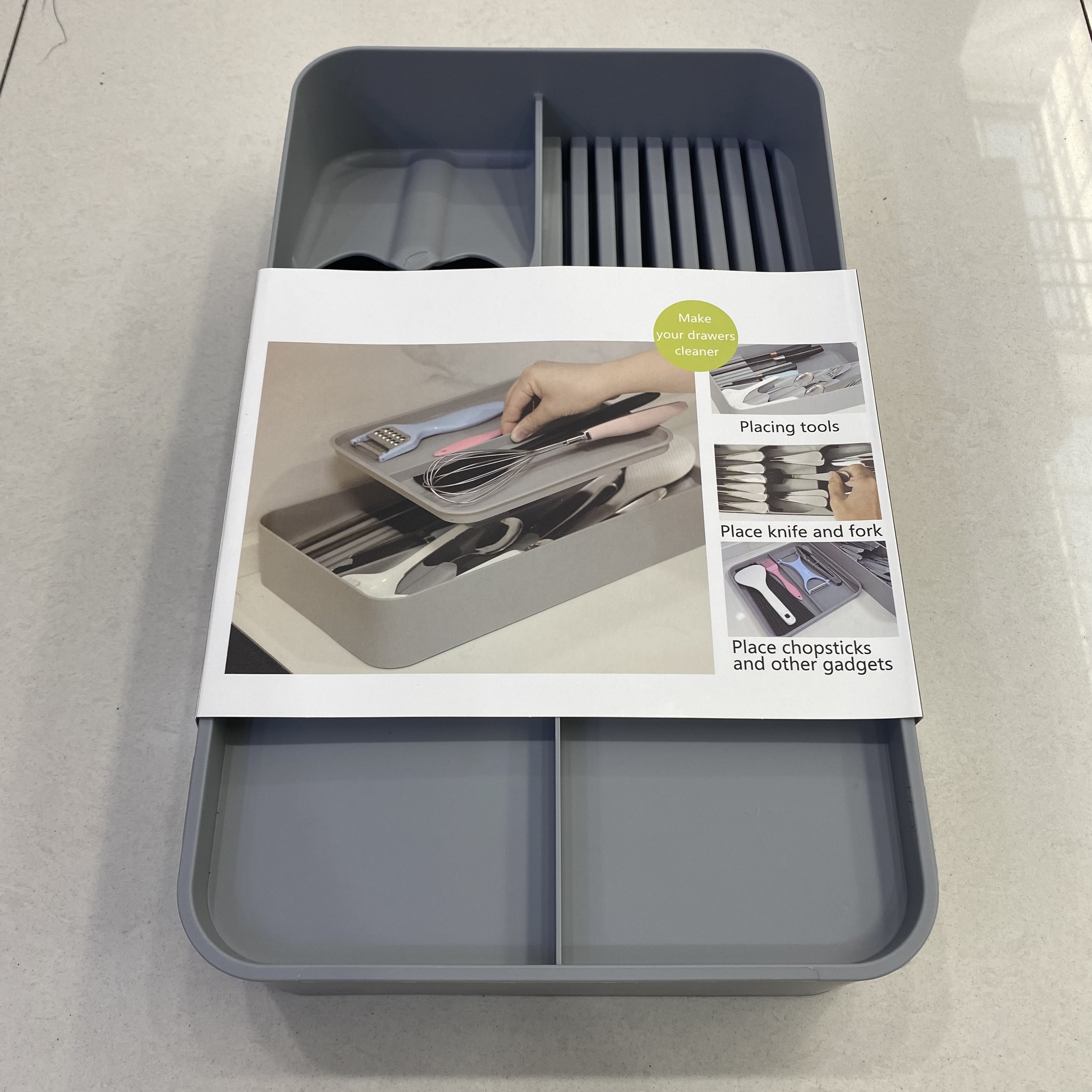 Kitchen drawer, knife and fork storage box, tray, tableware, spoon, knife and fork separator and organizer Specification image
