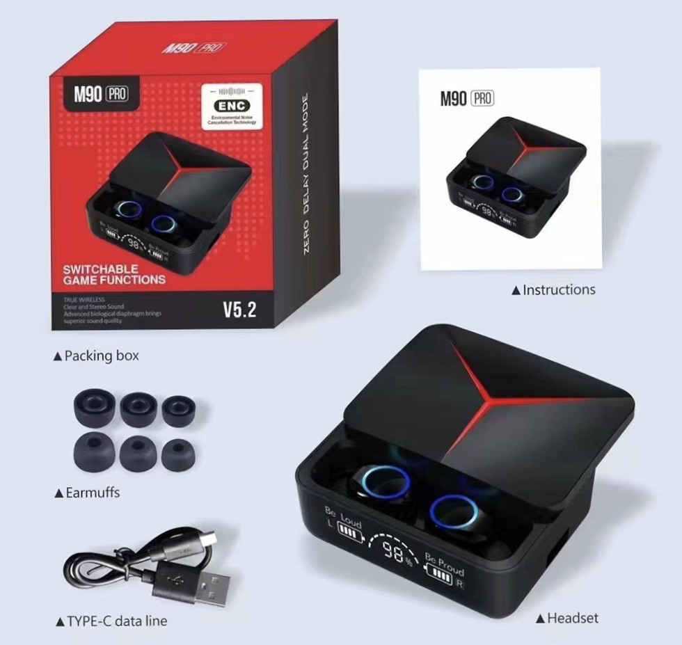 新款私模M90蓝牙耳机真无线运动入耳式TWS数显时尚滑盖式