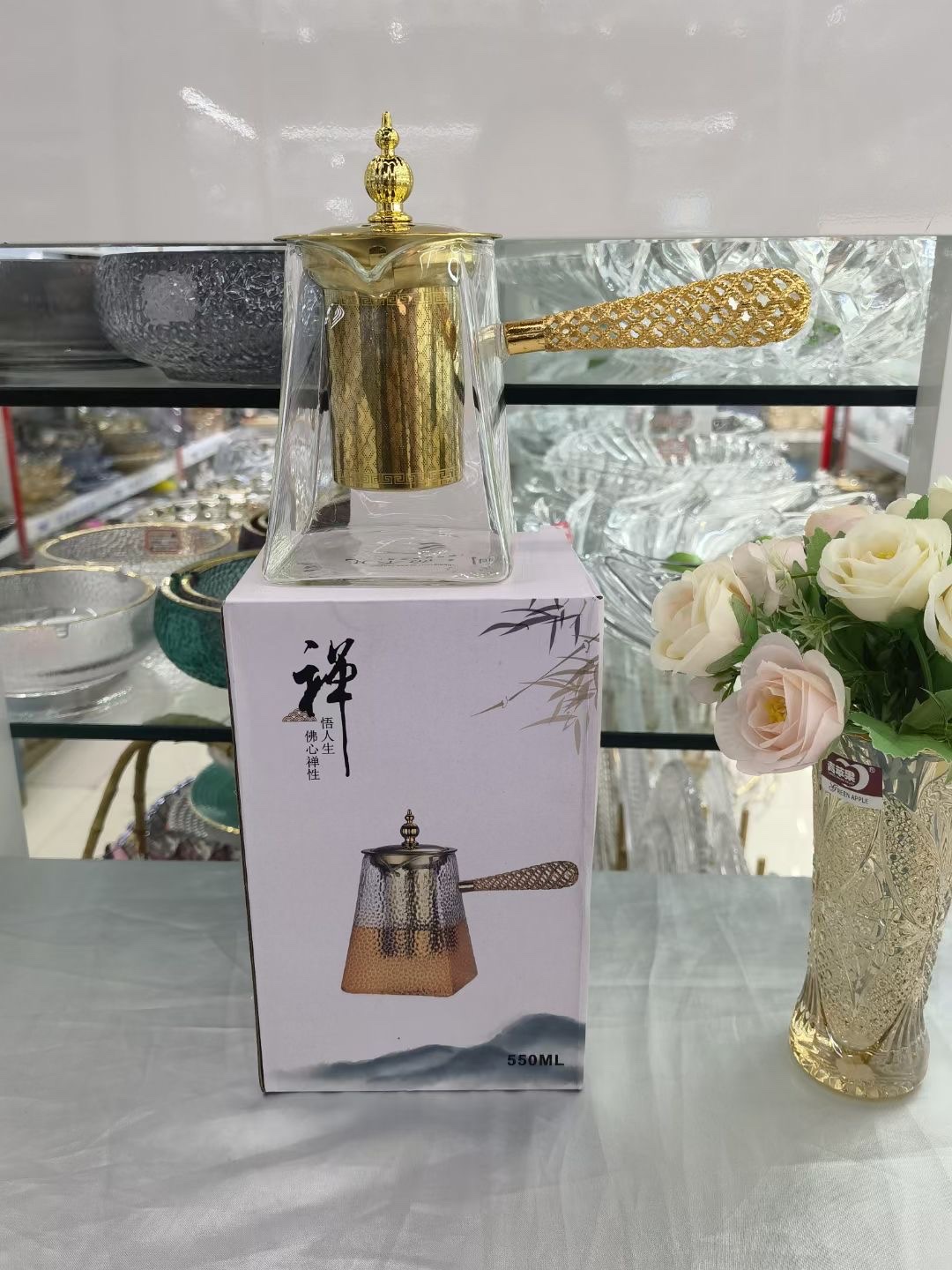 JQ金750ml金把手玻璃壶