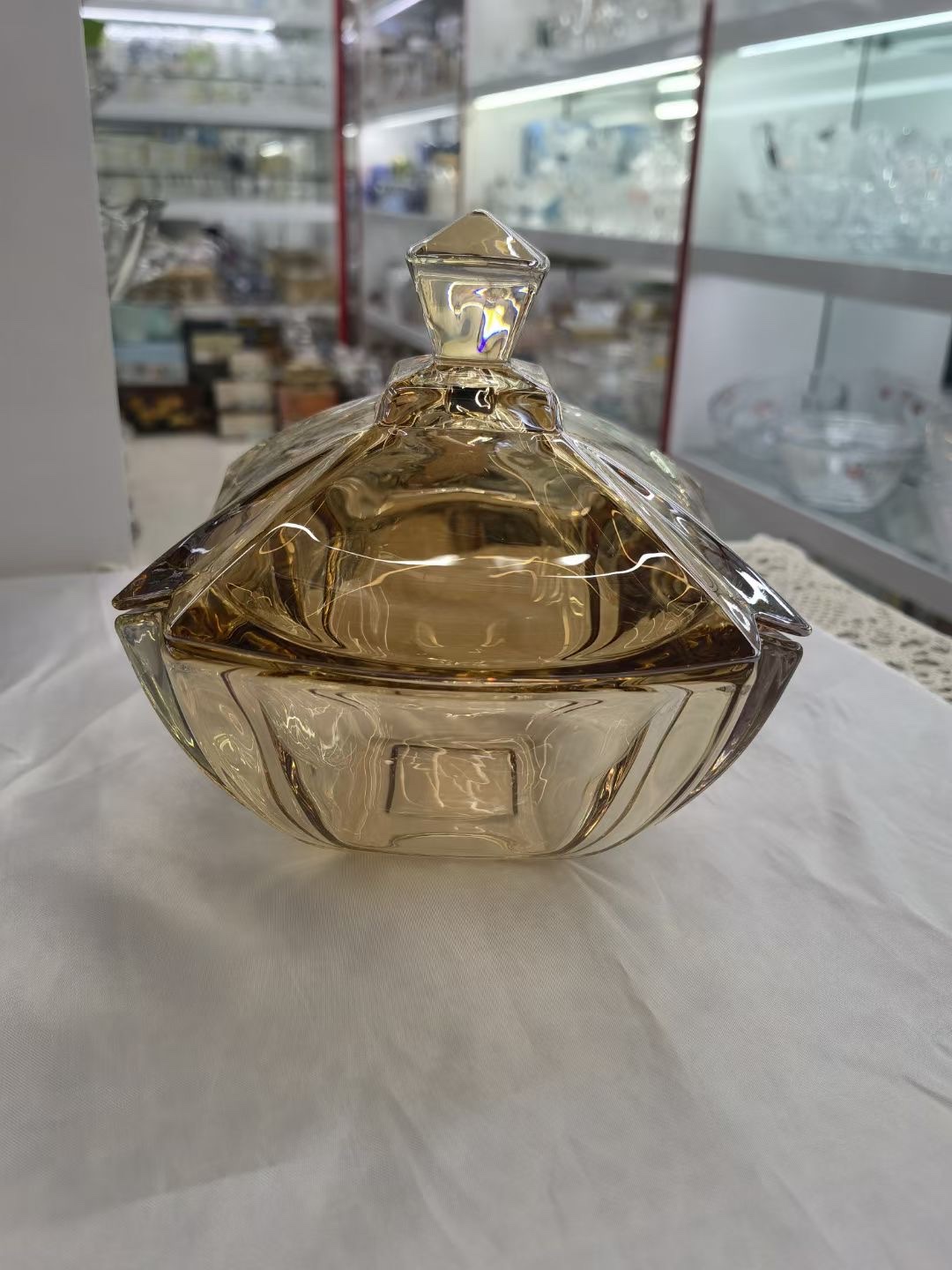 琥珀色电镀玻璃糖缸 TF-9183