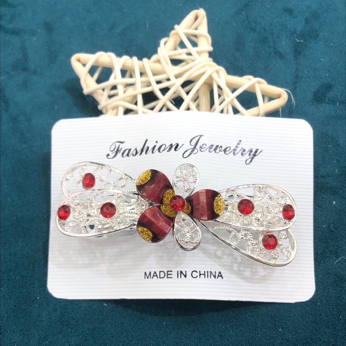 8厘米合金五瓣花弹簧夹发夹发卡横夹树脂玻璃材料配件颜色多可选