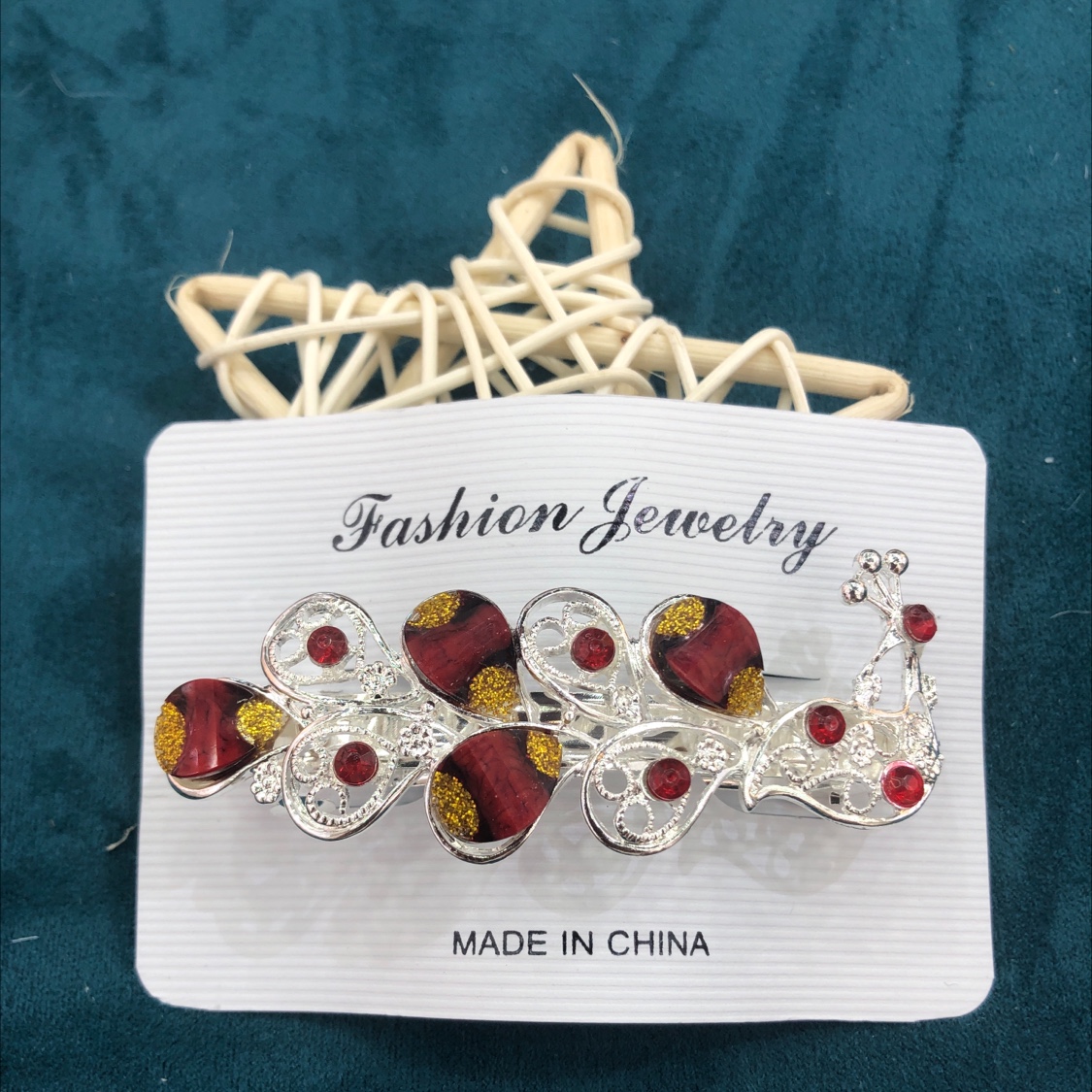 8厘米合金弹簧夹发夹横夹孔雀多色可选树脂玻璃材料配件