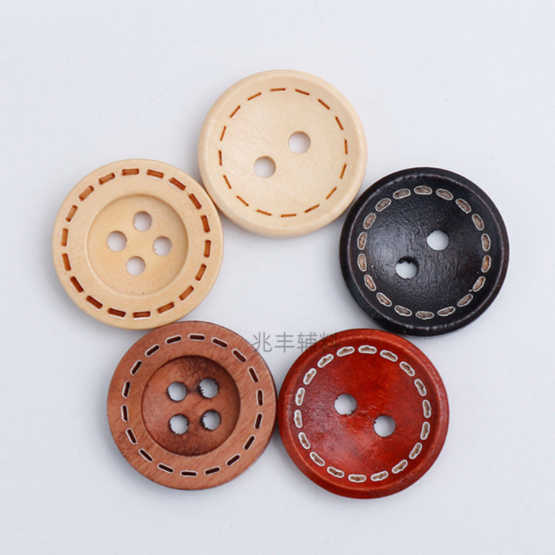 木头纽扣/虚线纽扣/四眼碗扣白底实物图