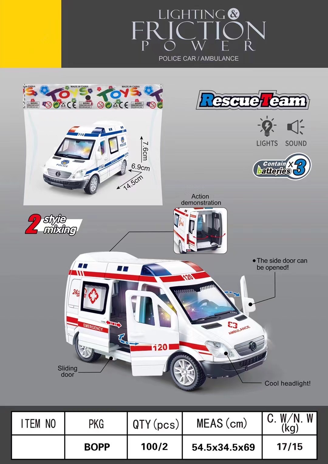 新款城市惯性音乐救援车救护车带灯光音乐儿童玩具发惯性车详情图2