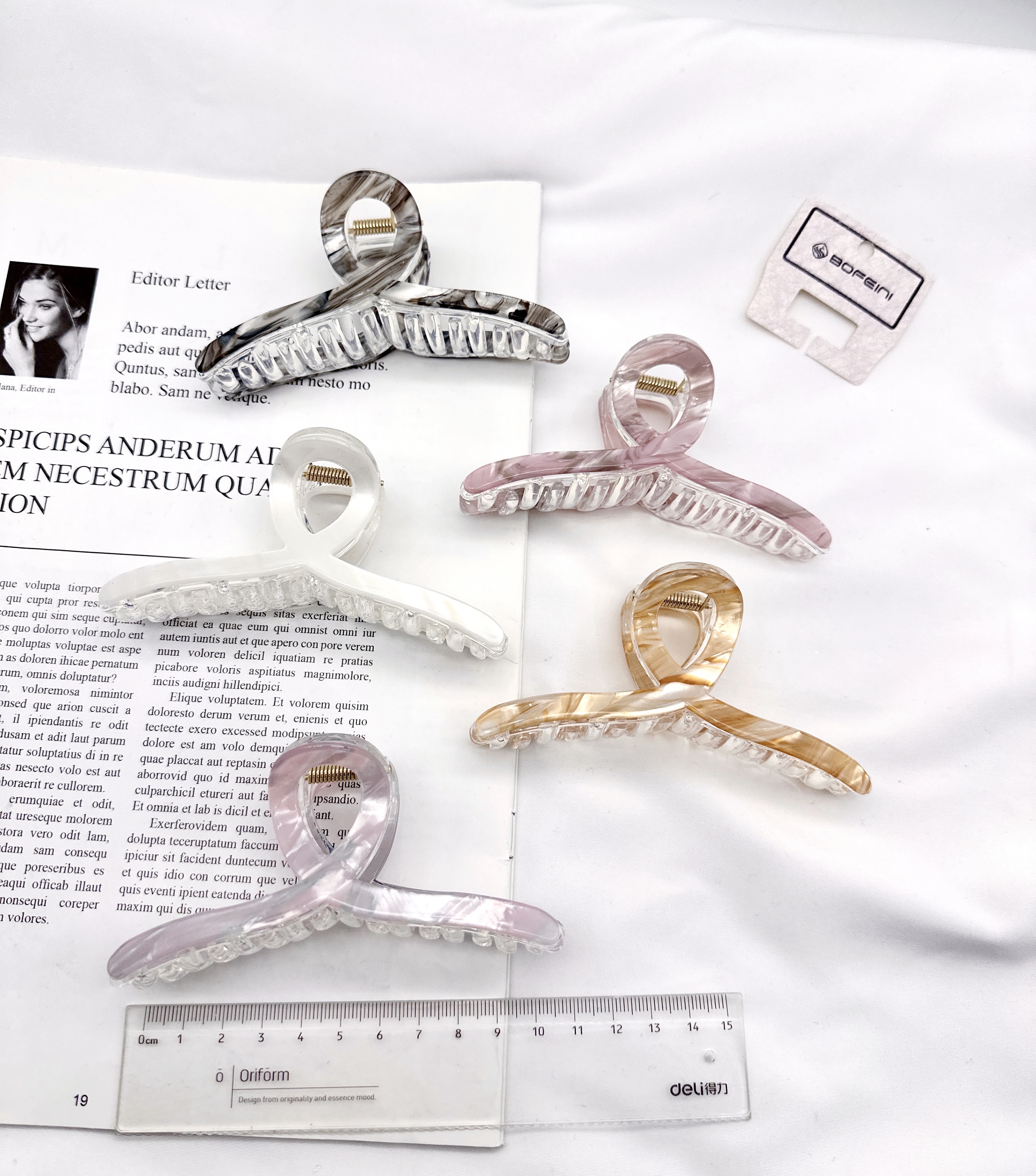 醋酸条纹银丝板衣架飘带鲨鱼夹