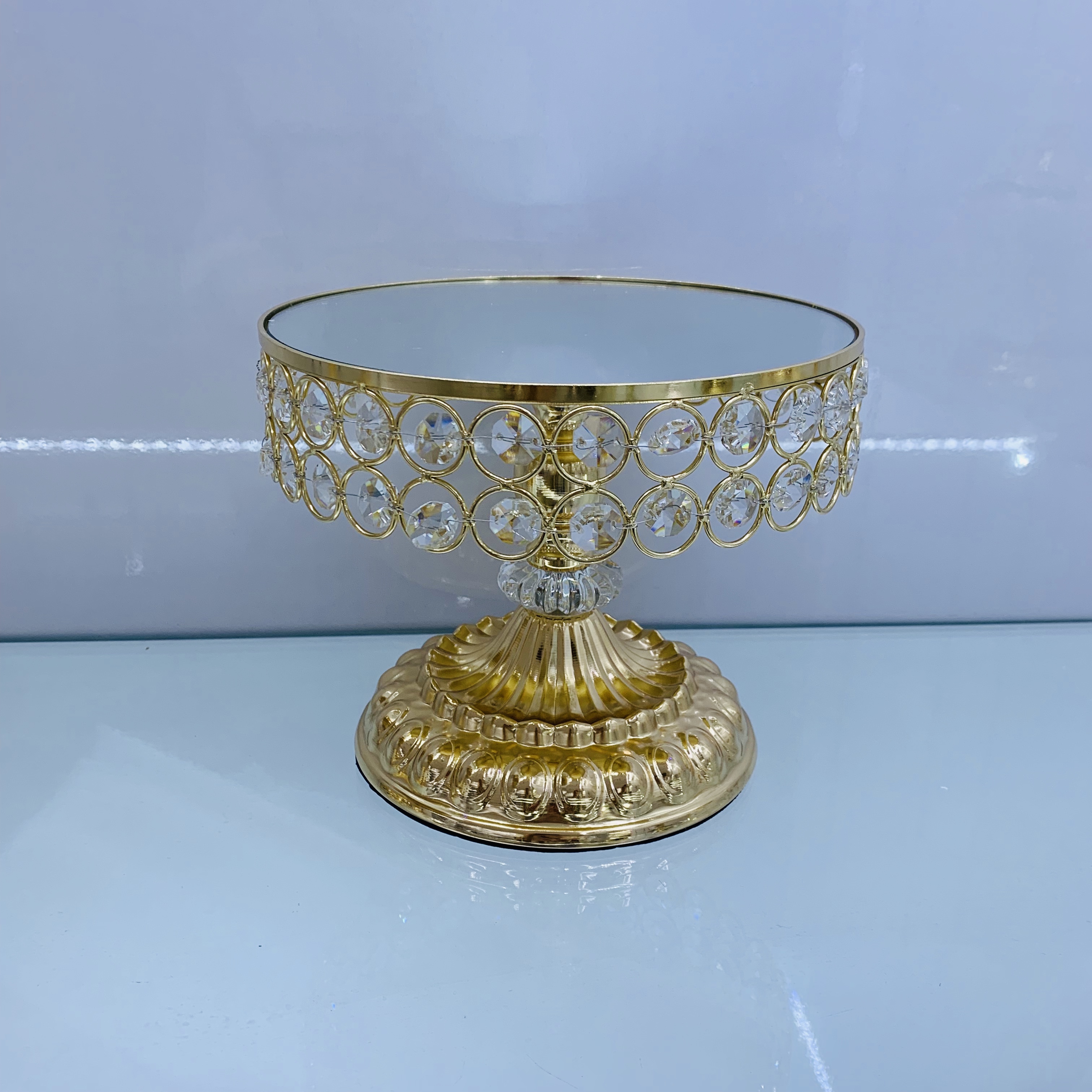 欧式甜品台展示架摆件蛋糕点心圆形水晶托盘摆台金属铁艺甜品架子