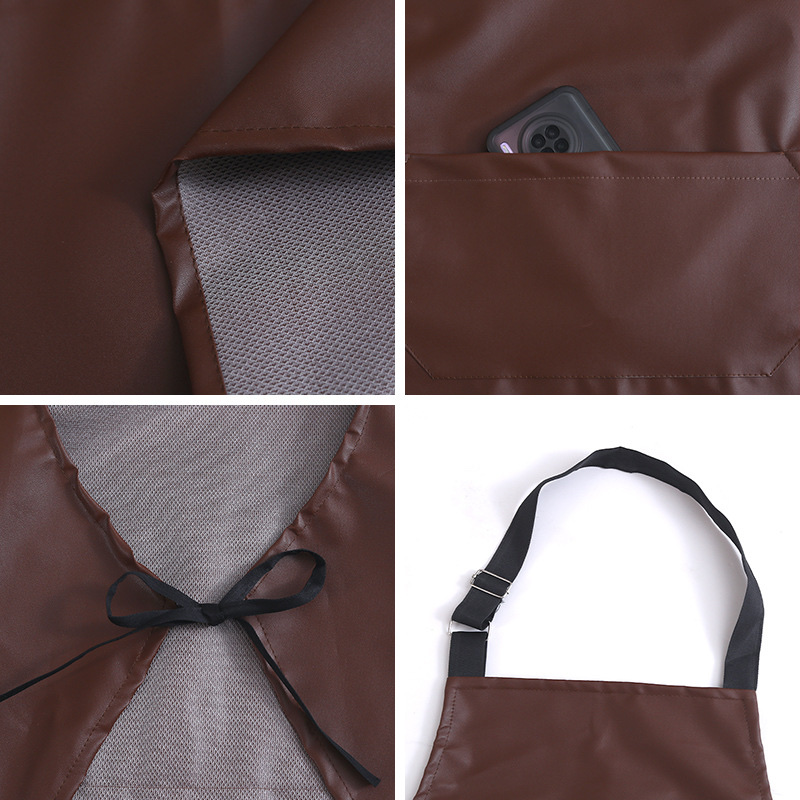 Leather PU adult apron, waterproof and oil-resistant, kitchen soft leather women's fashionable cover-up, home work clothes, can add logo waistband Specification image