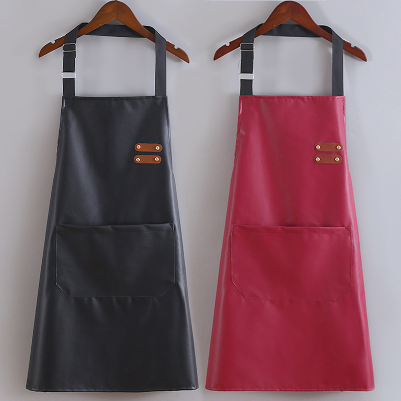 Leather PU adult apron, waterproof and oil-resistant, kitchen soft leather women's fashionable cover-up, home work clothes, can add logo waistband details Picture