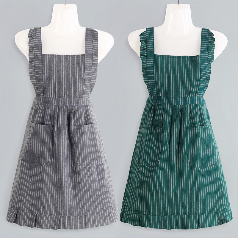 新款韩版可爱帆布围裙女家用厨房做饭防污透气耐磨时尚小清新围腰
