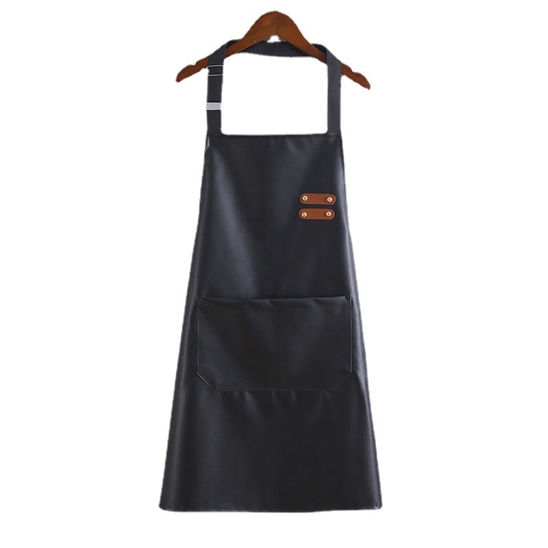 Leather PU adult apron, waterproof and oil-resistant, kitchen soft leather women's fashionable cover-up, home work clothes, can add logo waistband Item Picture