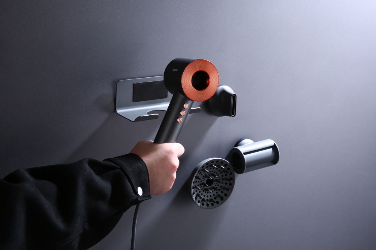 Household hair dryer rack, bathroom non-drilling hair dryer rack, bathroom storage rack, wall-mounted storage rack details Picture