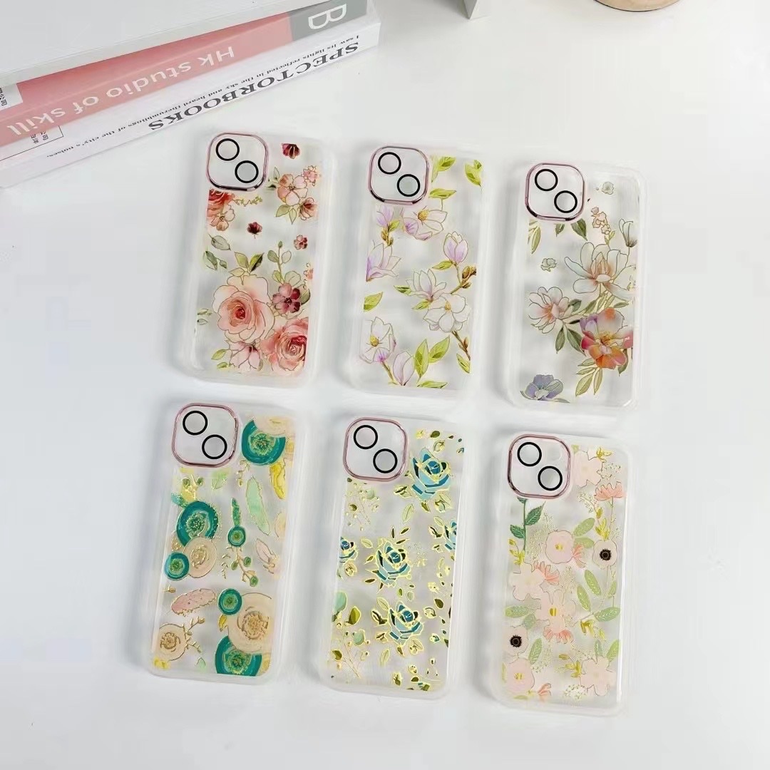 简约小清新iPhone14Promax手机壳适用苹果13/12/11烫银女潮保护套