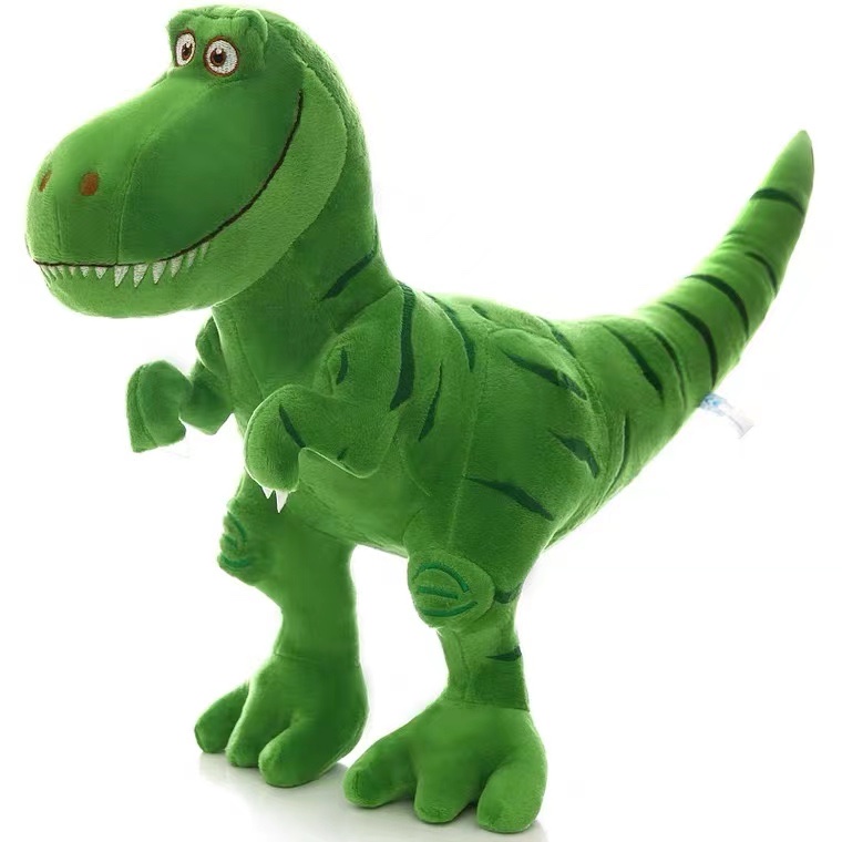 Plush cartoon green and purple Tyrannosaurus rex dinosaur toy doll