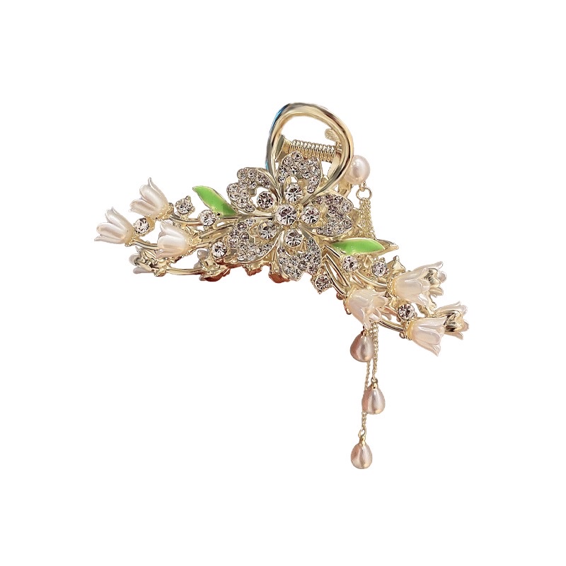 Flower-shaped butterfly tassel hair clips for women with a high-end feel, large back head claw clip, updo, shark clip hair accessories, new spring and summer national trend series Item Picture