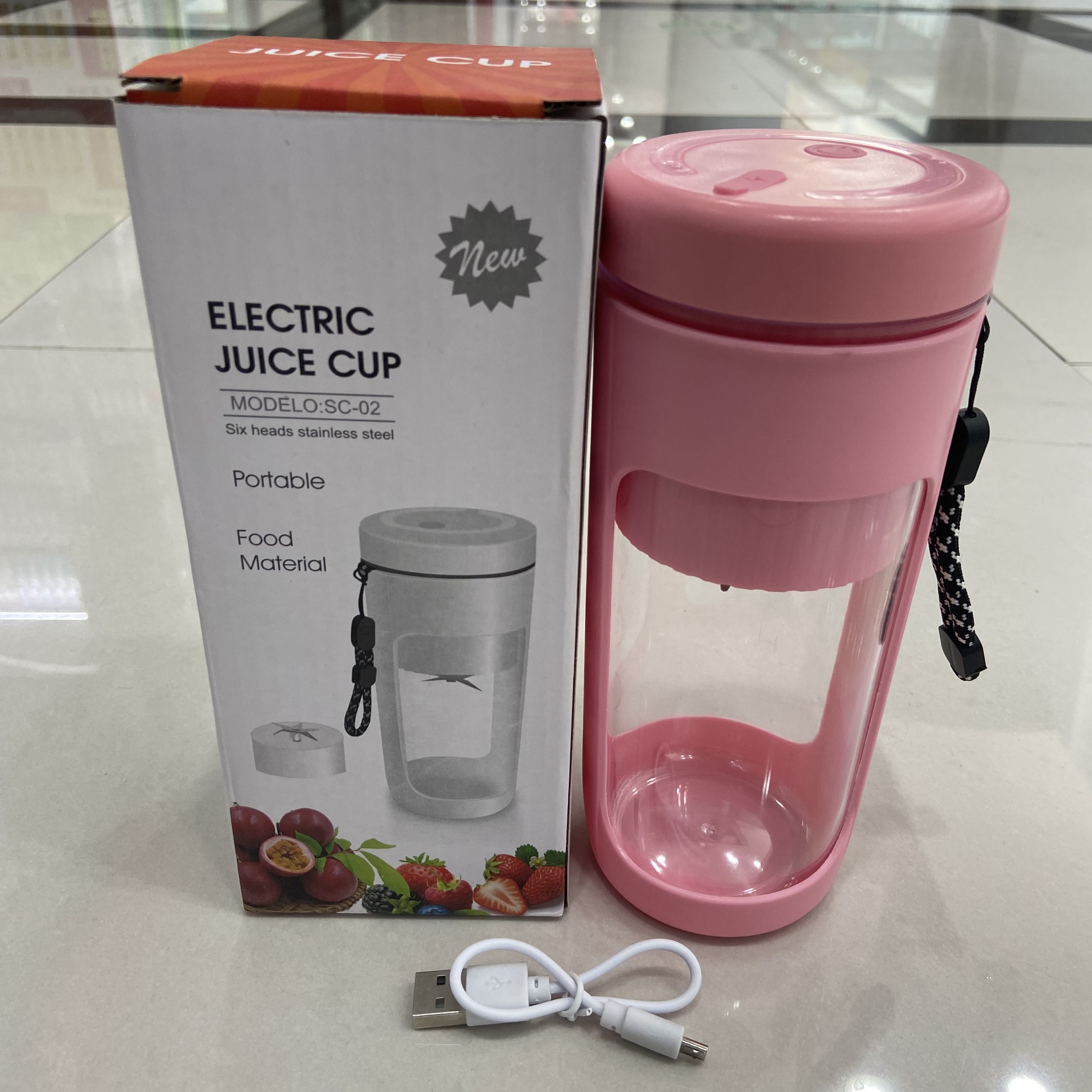 Large-capacity double-layer electric juicer cup, portable 6-blade head small juice cup, USB wireless charging juicer