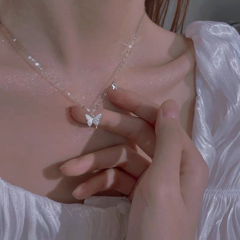 s925纯银蝴蝶项链女款小众设计锁骨链