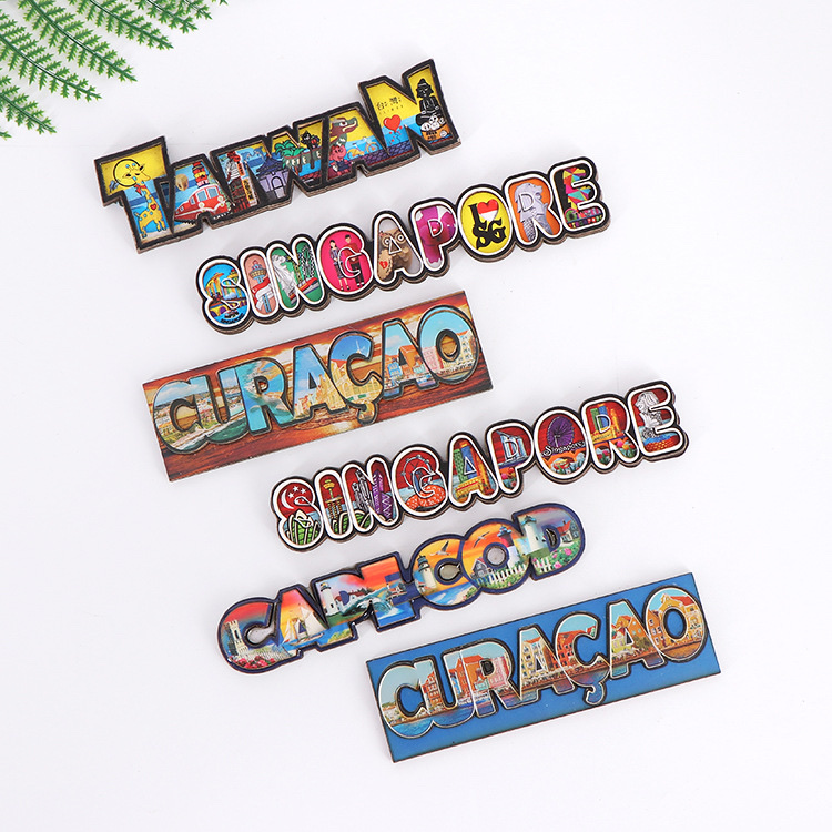Pegamento de refrigerador de madera personalizado escénico creativo hueco pegamento de refrigerador de madera pegamento magnético pegamento de refrigerador magnético suave para dibujo personalizado personalizado