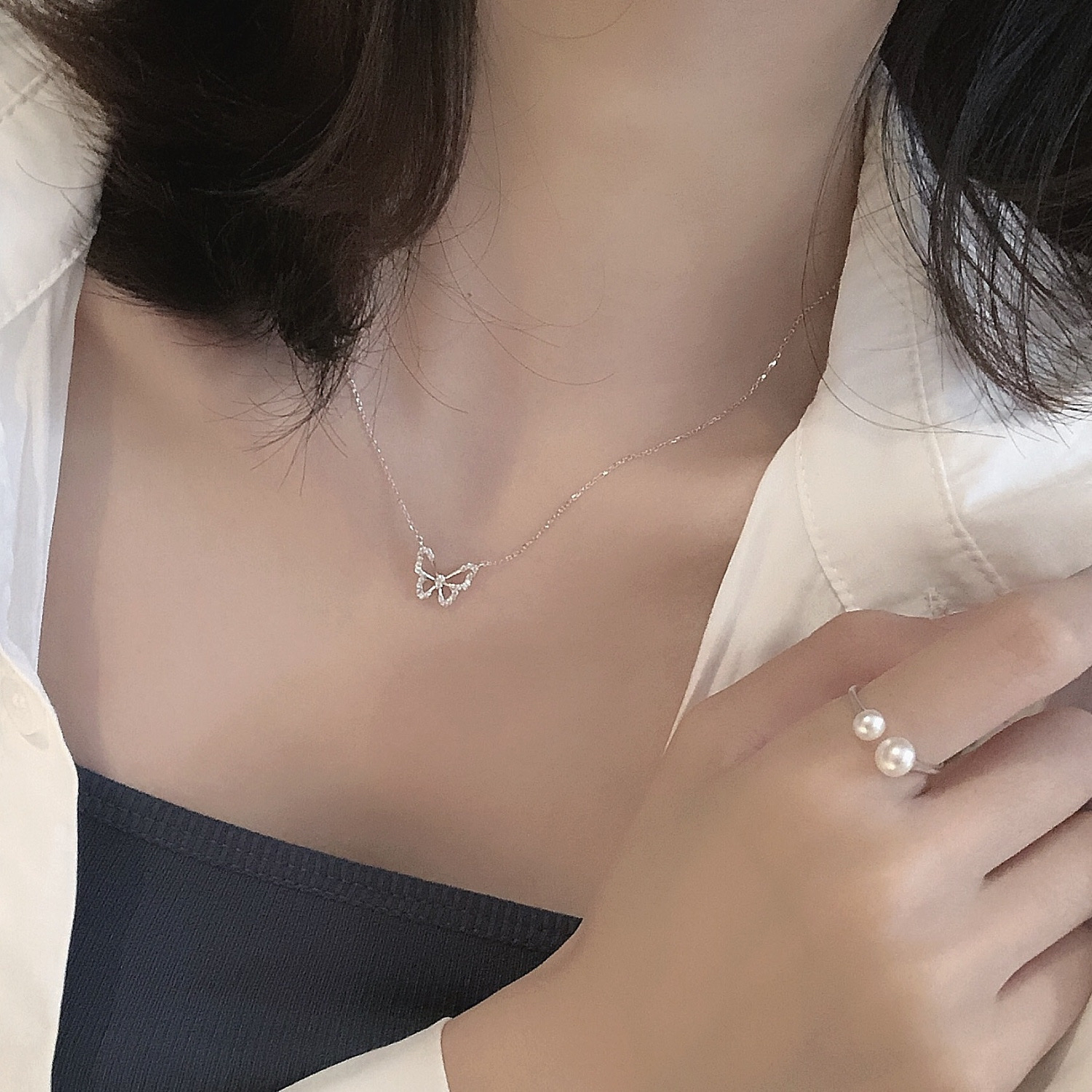 Niche s925 mariposa plata 🦋 collar ligero de lujo premium sense details Picture