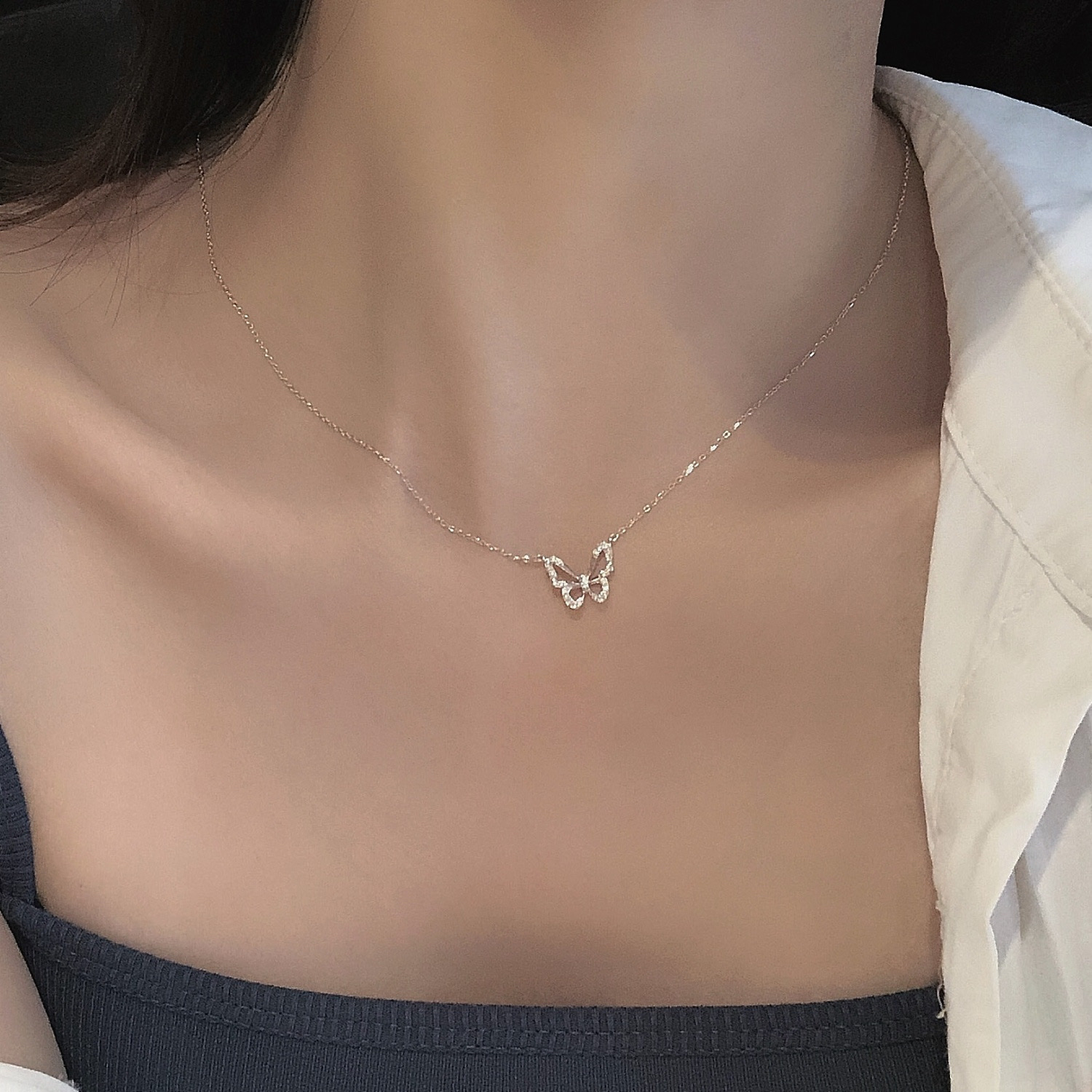 Niche s925 mariposa plata 🦋 collar ligero de lujo premium sense Specification image