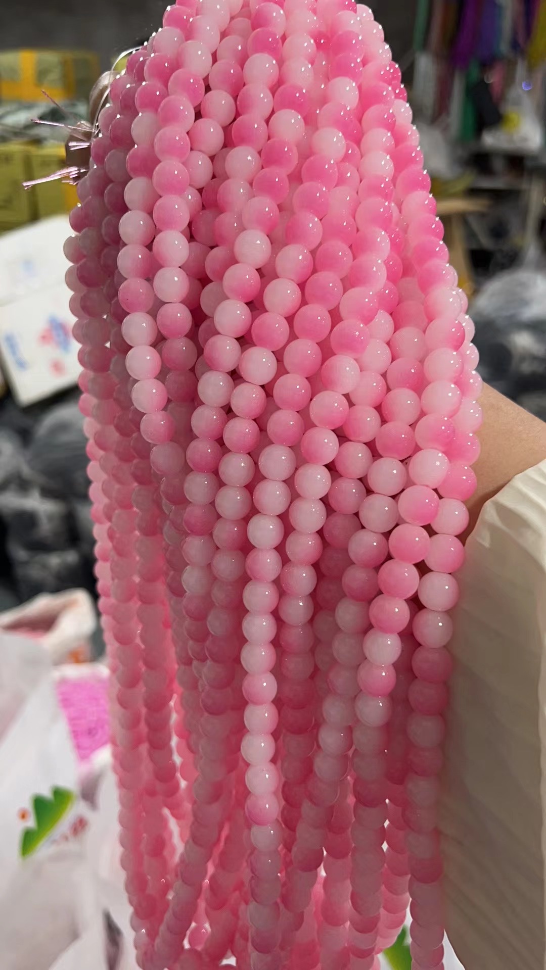 Live-streaming bestseller card: 10mm glass imitation jade bead gradient two-color round bead material DIY bracelet, necklace, hairpin and accessory Specification image