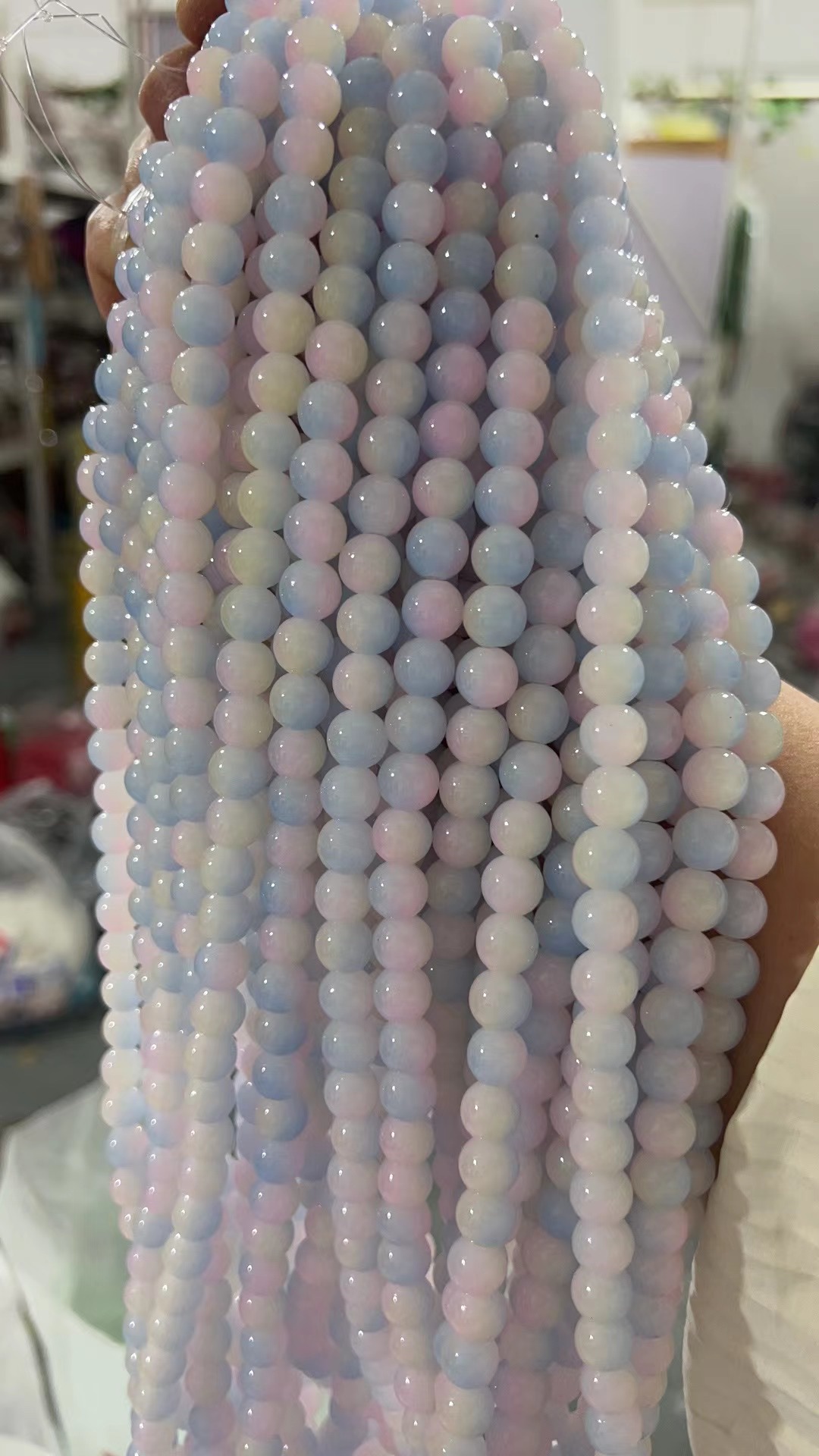Live-streaming bestseller card: 10mm glass imitation jade bead gradient two-color round bead material DIY bracelet, necklace, hairpin and accessory