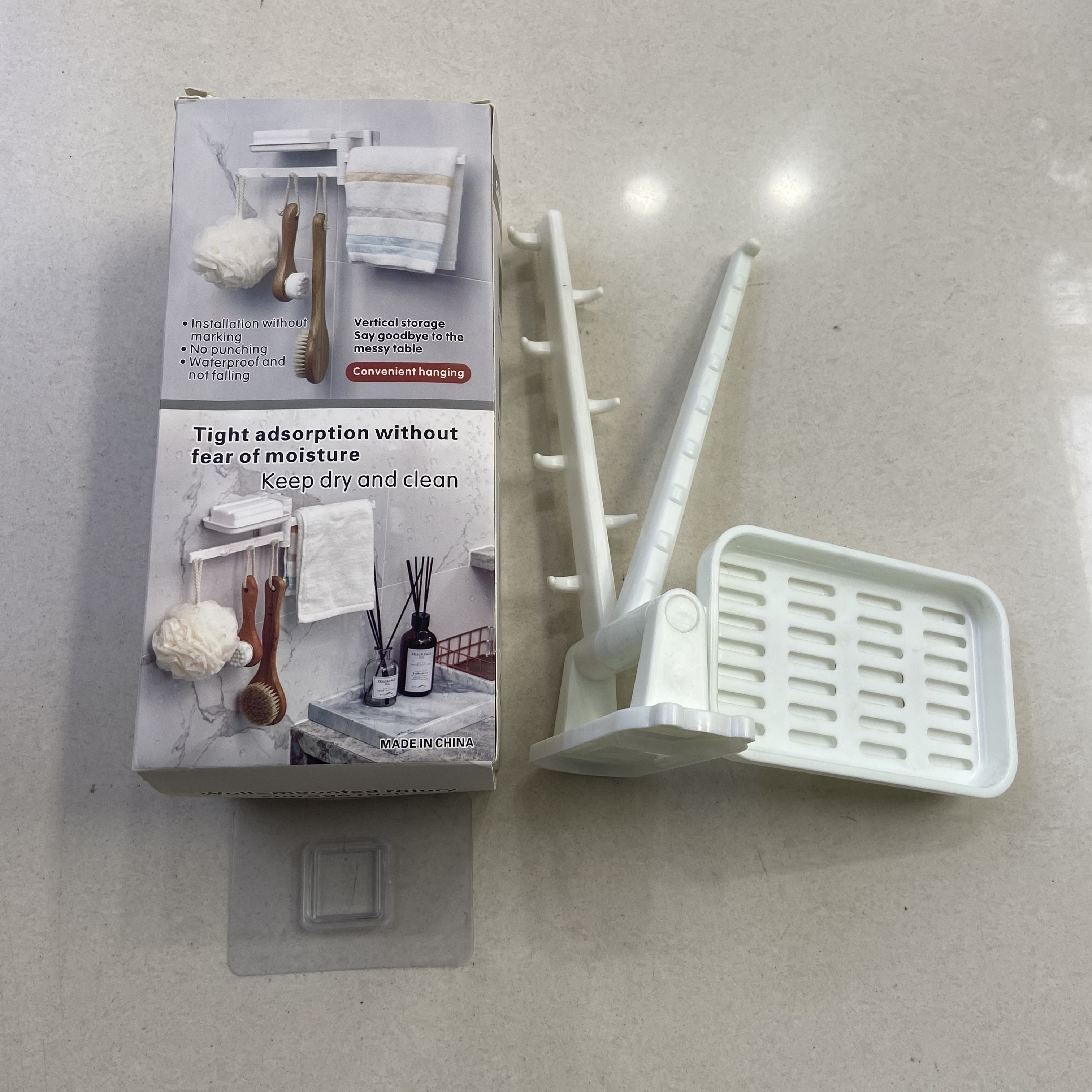 Kitchen and bathroom rotating storage rack, kitchen foldable storage rack, non-drilling wall-mounted hook, bathroom storage rack