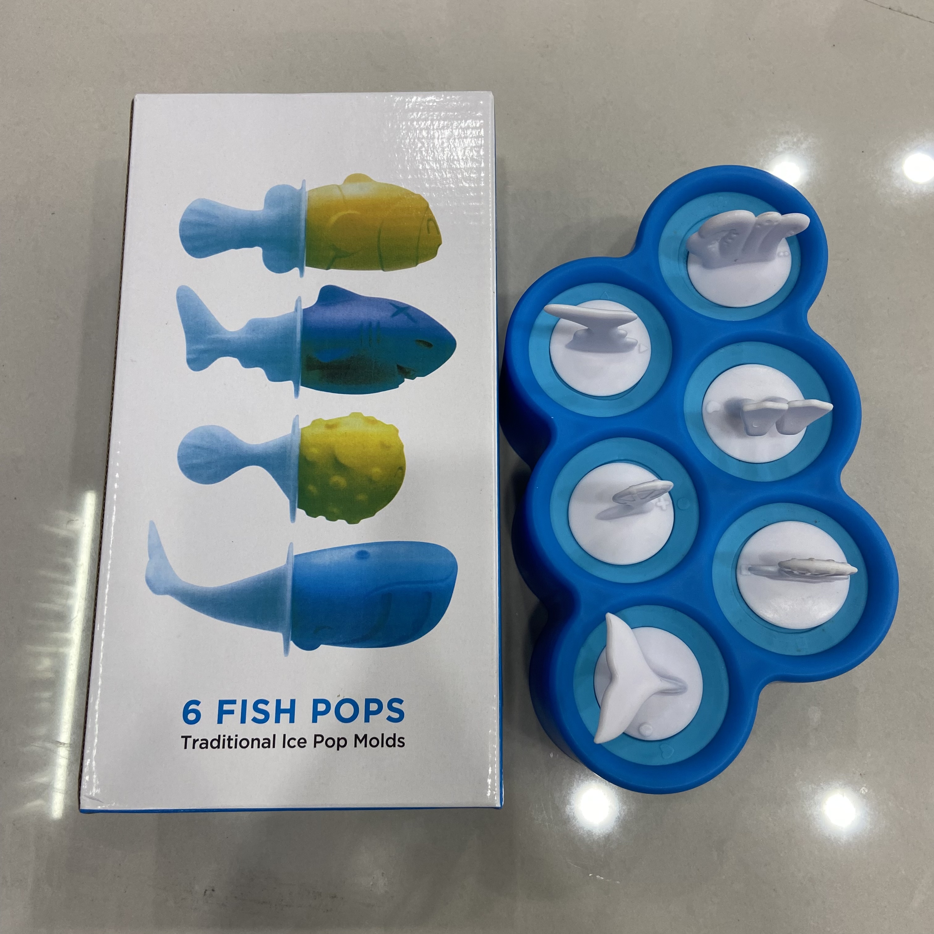 创意6格棒冰模雪糕儿童DIY硅胶丑丑鱼自制冰淇淋冰棍模具