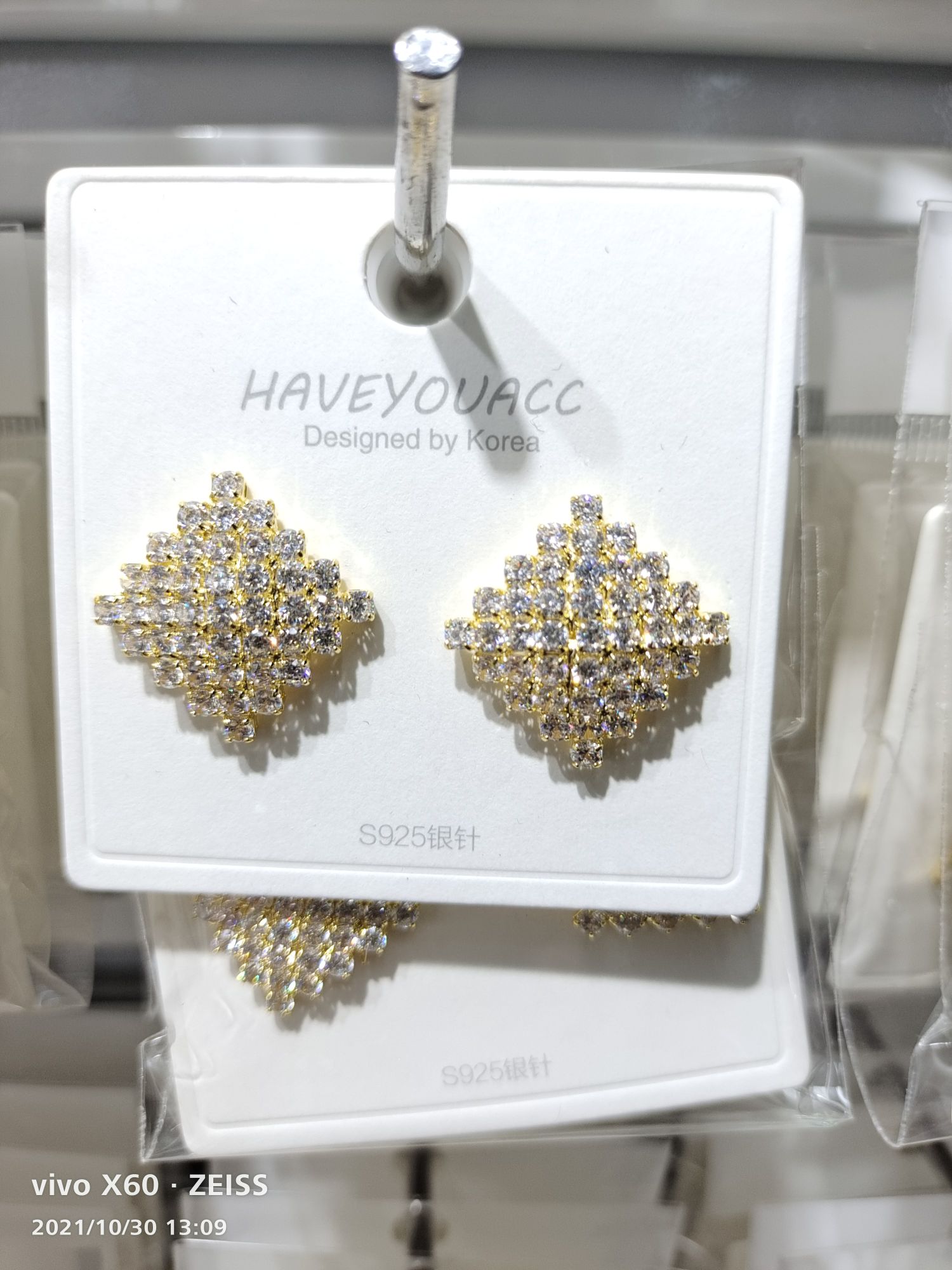 镀真金925银针/耳环/耳钉细节图