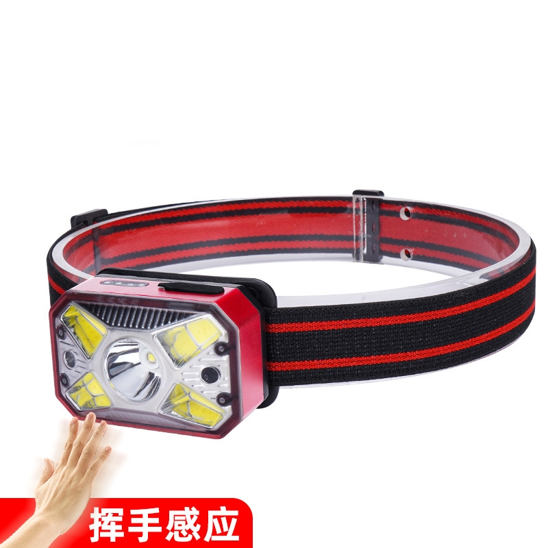 新款LED头灯感应强光COB红光 USB充电自行车灯钓鱼夜钓骑行头灯